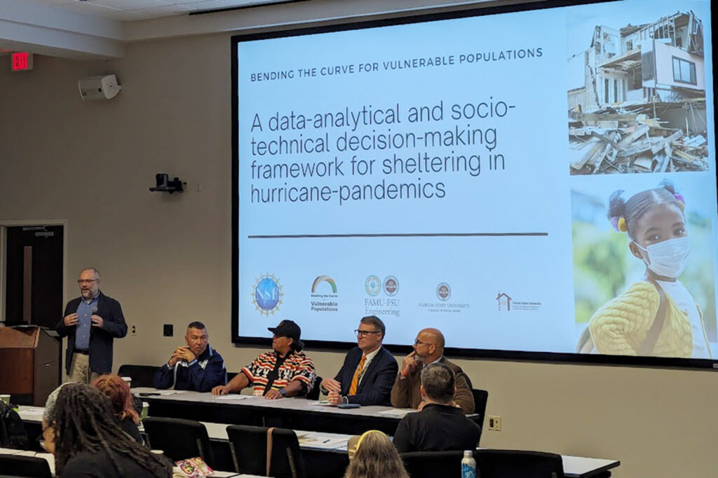 Representatives from the Seminole Tribe of Florida, the FAMU-FSU College of Engineering faculty, FEMA, Florida A&M University Emergency Management and the Florida Division of Emergency Management were present as members of an emergency management professionals panel. (Tai Cole photo)