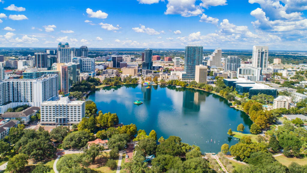 An aerial view of Lake Eola Park and downtown Orlando (iStock image)