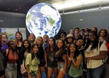 FAU Pine Jog Climate READY Ambassadors visit Galaxy E3 Elementary School, a Platinum level LEED certified facility, in Boynton Beach, FL to learn more about green building technology and experience climate, weather, and resilience lessons on NOAA's Science on a Sphere. (FAU Pine Jog)