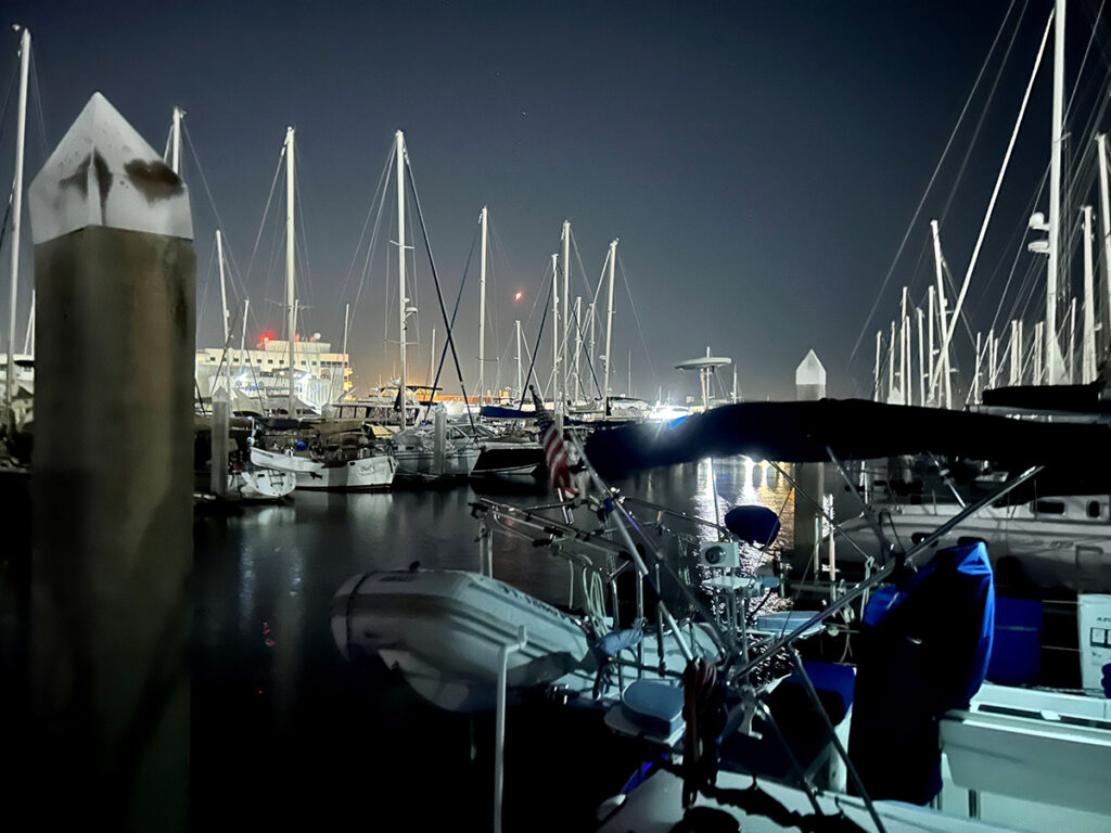 After two cloud delays, PACE launched at 1:33 a.m. on Feb. 8, 2024. The rocket can be seen here from the docks near the USF College of Marine Science. (Photo credit: Brooke Longval)