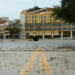 Storm surge from Hurricane Idalia along Bayshore Boulevard in Tampa in 2022. Tampa General Hospital is the yellow building across the channel. (Andrew Heneen, CC BY 4.0, via Wikimedia Commons)