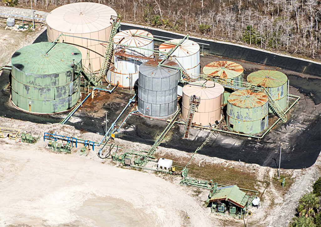 At Raccoon Point, in the Big Cypress National Preserve, oil was detected in 1978. Production began in 1981, and the field was expanded in 1992. (Credit: National Parks Conservation Association/LightHawk)