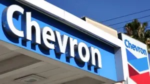 A sign at a Chevron station (Mario Tama/Getty Images via Grist)