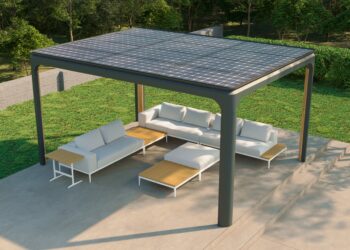 Pavilion Solar's EnPods are solar canopies that can serve as a carport or covering for an outdoor living area, providing an alternative to rooftop solar. (Image courtesy of Pavilion Solar)