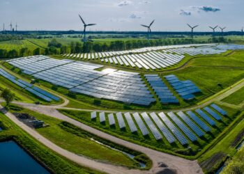 Solar panels and wind turbines on a landfill (iStock image)
