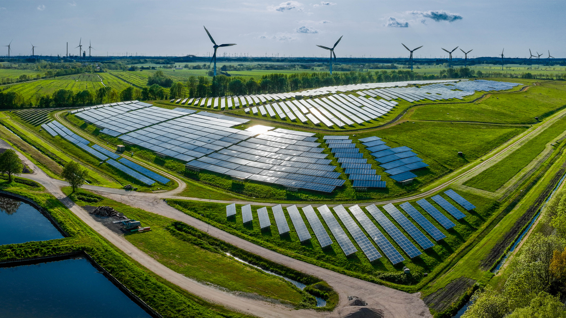 Solar panels and wind turbines on a landfill (iStock image)