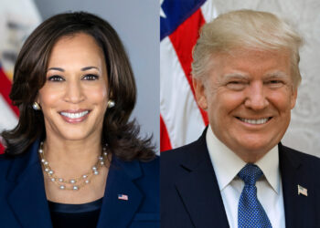 Kamala Harris and Donald Trump (Photos by Lawrence Jackson and Shaleah Craighead, via Wikimedia Commons)