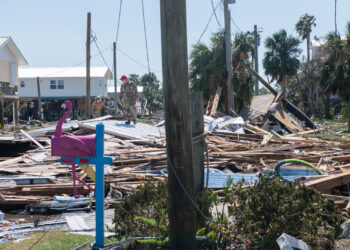 U.S. Airmen assigned to the Florida Air National Guard, clear roads in Keaton Beach on Sept. 27 following the landfall of Hurricane Helene. (The National Guard, CC BY 2.0, via Wikimedia Commons)