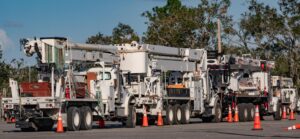 Signs of recovery from Hurricanes Helene and Milton are appearing around the area - a utility staging area has dozens of trucks and are restoring power to affected communities. (Photo by Liz Roll/FEMA, via Defense Visual Information Distribution Service)