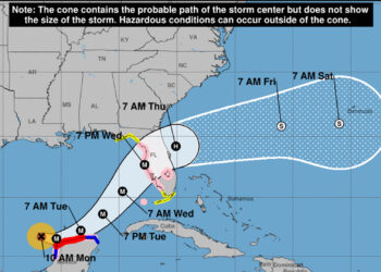 The National Hurricane Center's projected path of Hurricane Milton as of 11 a.m. Monday (NOAA image)