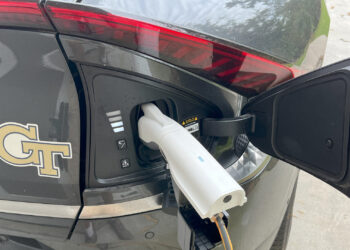 The Kia EV6's Vehicle to Load (V2L) system essentially turns the electric vehicle into an generator by tapping into its battery to provide power for outside appliances and other equipment. (Photo courtesy of Alan Shedd)