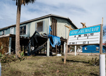 Damage caused by Hurricane Helene in Steinhatchee (U.S. Army Photo by Brigida Sanchez, via via Defense Visual Information Distribution Service)