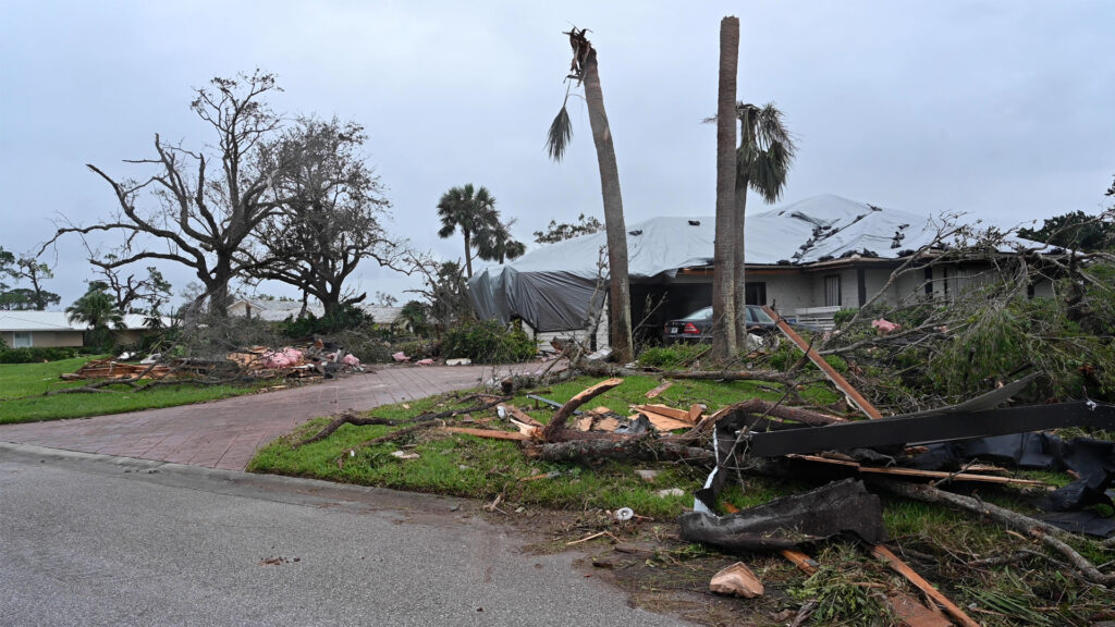 U.S. soldiers from the Florida and South Carolina National Guard search for residents in need of assistance near Stuart on Oct. 10. Areas of the city were decimated by tornadoes spawned by Hurricane Milton as the storm progressed across Florida. (U.S. Air National Guard photo by Tech Sgt. Chelsea Smith, via Defense Visual Information Distribution Service)