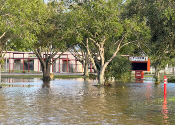 Flooding at MacDill Air Force Base in Tampa following Hurricane Helene (U.S. Air Force photo by Capt. Kaitlin Butler and 2nd Lt. Laura Anderson, via Defense Visual Information Distribution Service)