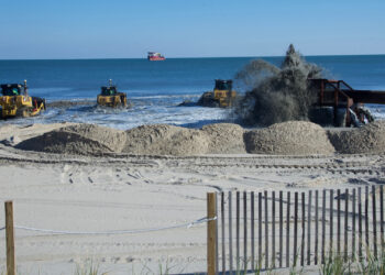 A beach renourishment project in Ocean City, MD. (Maryland GovPics, CC BY-ND 4.0, via flickr)