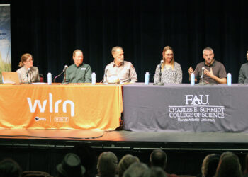 A panel discussion on Everglades restoration held Nov. 12 at FAU was moderated by Jenny Staletovich, WLRN environmental reporter and host of the Bright Lit Place podcast. (Photo courtesy of Zach Greathouse/FAU)