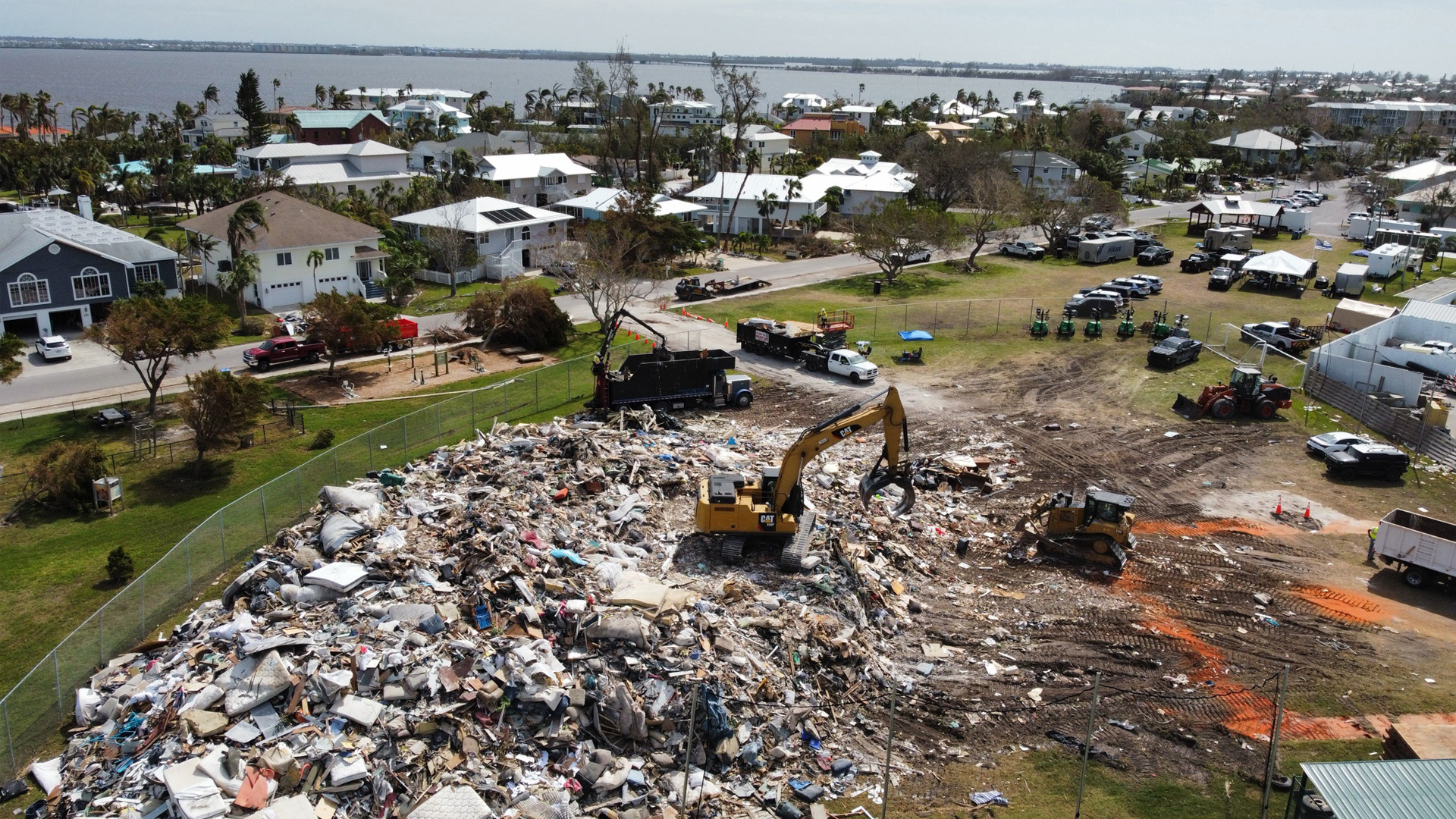 A debris staging area in the aftermath of hurricanes Helene and Milton hitting Florida. (Ubuntwo, CC BY-SA 4.0, via Wikimedia Commons)