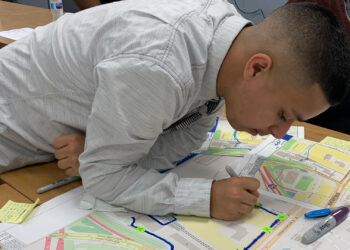 Students engage in hands-on activities as part of the Think Like a Planner program, learning sustainable urban planning with MODS and the Broward MPO. (Photo courtesy of MODS)