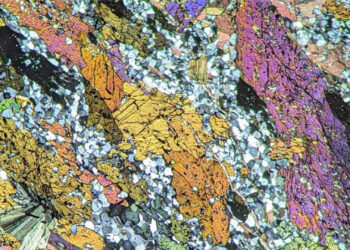 A photograph of a 1-billion-year-old rock from Ontario, Canada, viewed under the microscope. (Emily Stewart)