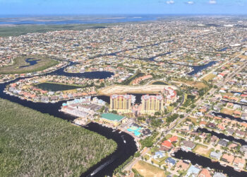 Southwest Cape Coral with the Chiquita Lock in the foreground (Photo by Ralph Arwood/Calusa Waterkeeper)