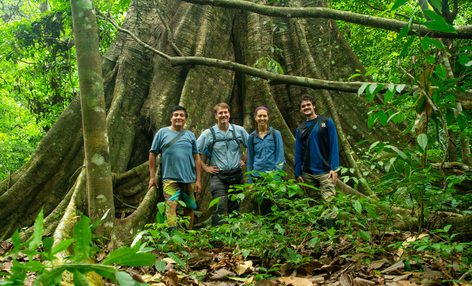 From left: A research collaborator along with biology professor Ken Feeley, and graduate students Alyssa Kullberg and Riley Fortier. (Photo courtesy of Riley Fortier)