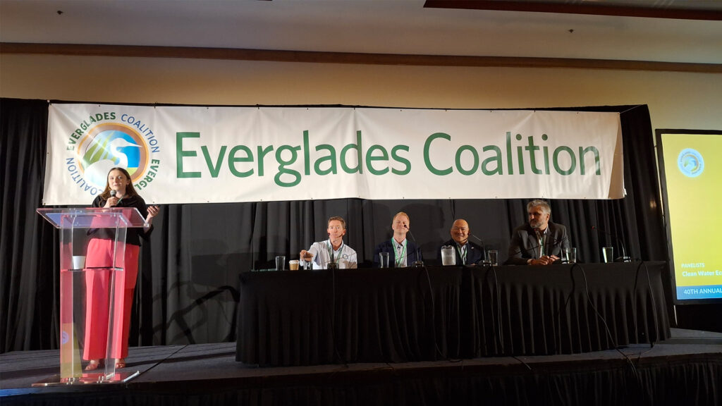 A panel discussion on the “Clean Water Economy” was held as part of the 40th Annual Everglades Coalition Conference on Jan. 30 at the Miccosukee Casino and Resort in Miami. (Arielle Perry photo)