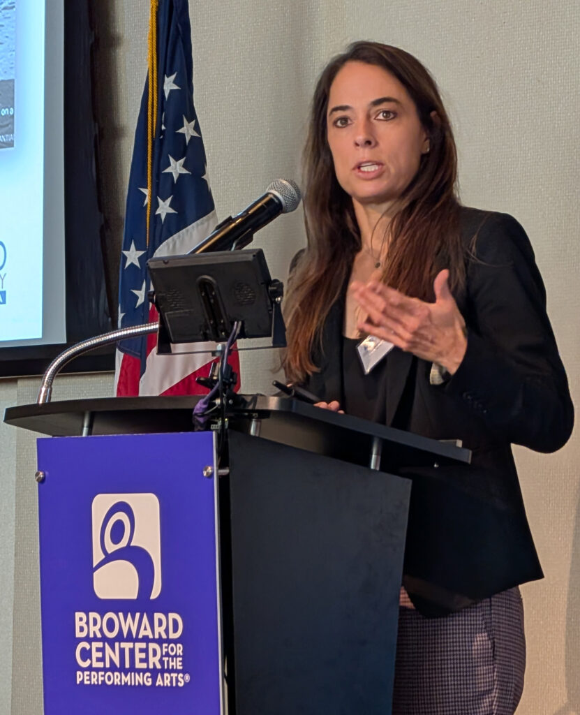 Broward County Chief Resilience Officer Jennifer Jurado speaks at the “Resilient Broward: Economic Strategies and Solutions for our Future” event on Feb. 26 the Broward Center for the Performing Arts in Fort Lauderdale. (Kimberly Vardeman/FAU Center for Environmental Studies)