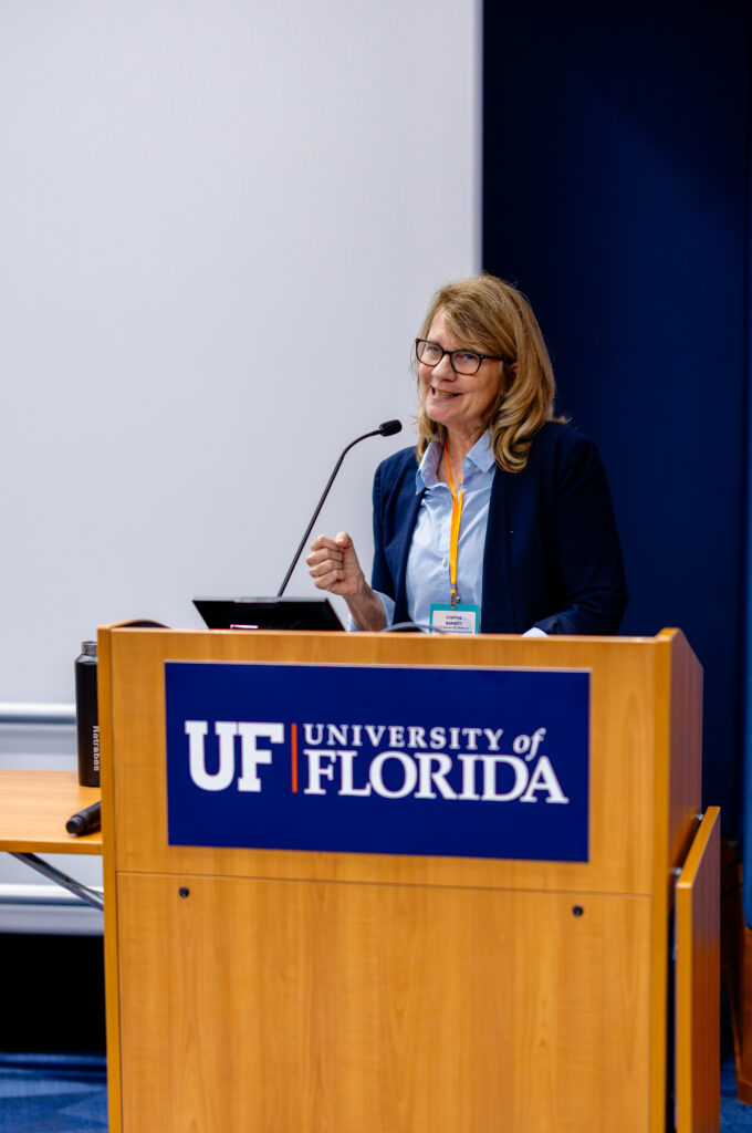 Cynthia Barnett, director of Climate and Environment Reporting Initiatives at University of Florida's College of Journalism and Communications, speaks at the 10th annual Climate Communications Summit on Feb. 6. (Photo by Jenna Ayoub, Visual Coordinator/Videographer for the UF College of Journalism and Communications)