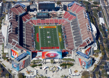 An aerial view of Raymond James Stadium in Tampa in 2021, before the Tampa Bay Buccaneers played the Kansas City Chiefs there is Super Bowl LV. (iStock image)