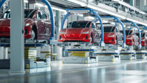 An electric vehicle assembly line (iStock image)