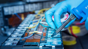 A technician works on a lithium-ion rechargeable battery (iStock image)