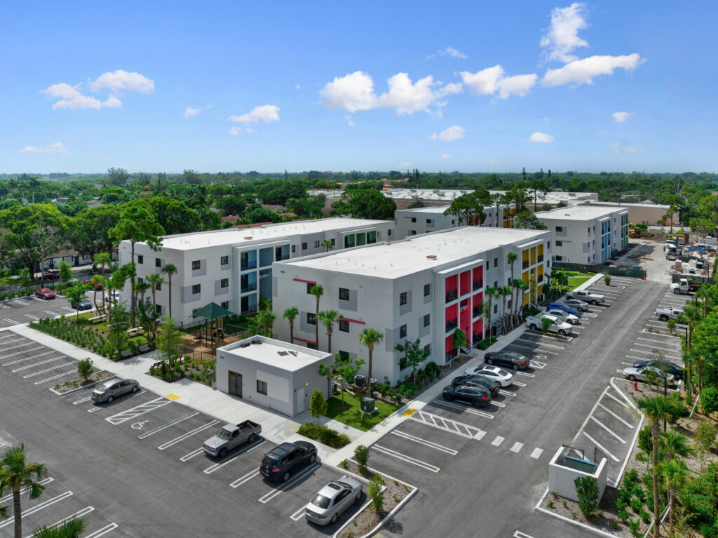 Renco’s first completed building in the United States was the Lakewood Village apartments in Palm Beach County. It was fully built in less than eight weeks using 11 non-traditionally trained construction workers, saving about 20% of the time and cost over conventional hurricane zone-type concrete. (Photo courtesy of Renco USA)