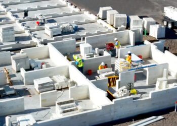 Renco’s first completed building in the United States was the Lakewood Village apartments in Palm Beach County. It was fully built in less than eight weeks using 11 non-traditionally trained construction workers, saving about 20% of the time and cost over conventional hurricane zone-type concrete. (Photo courtesy of Renco USA)