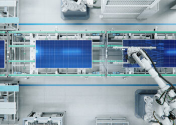 Solar panels are assembled at a factory (iStock image)