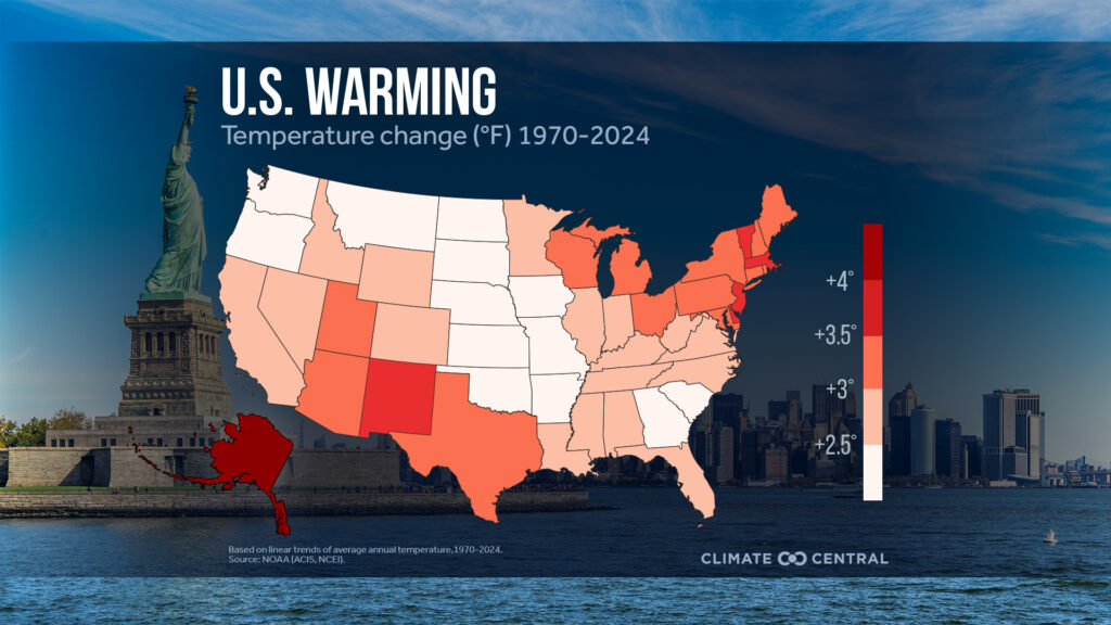How temperatures have risen across the U.S. since the first Earth Day in 1970 (Graphic: Climate Central, Source: NOAA)