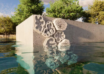 A rendering of BIOCAP tiles installed along a seawall at Morningside Park in Miami. (Sara Pezeshk, CC BY-SA)