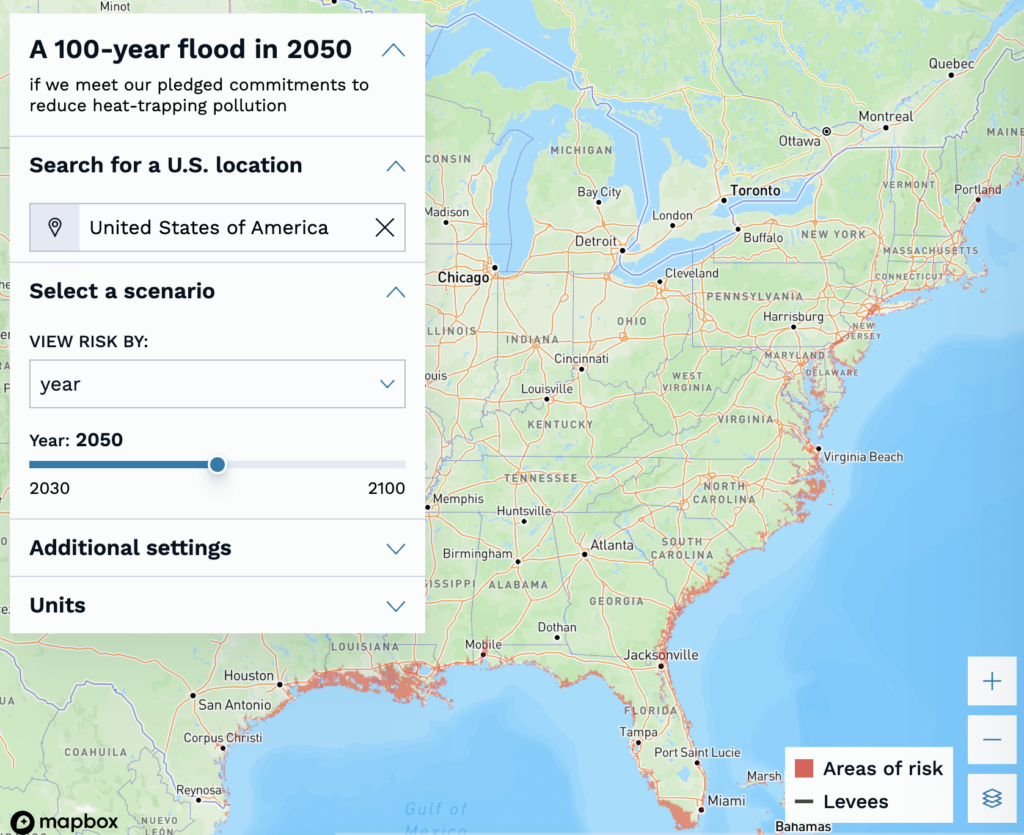 Climate Central has released the Climate Risk Finder, an online tool that allows the public and policy makers to zoom in to gauge the potential for coastal flooding in their communities. (Climate Central)