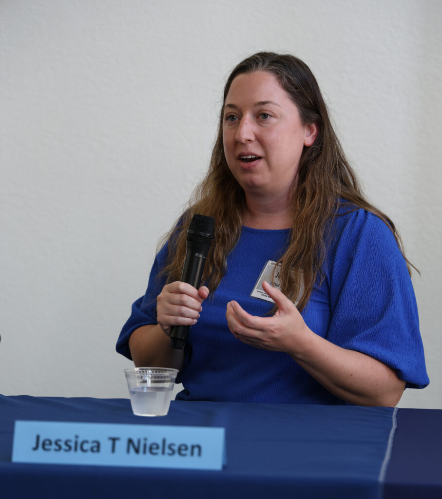 Jessica Nielsen speaks during the “Business of the Environment” panel discussion Apr. 14 at the Florida Atlantic University School of Environmental, Coastal, and Ocean Sustainability (ECOS) annual retreat. (Photo by Kimberly Vardeman)