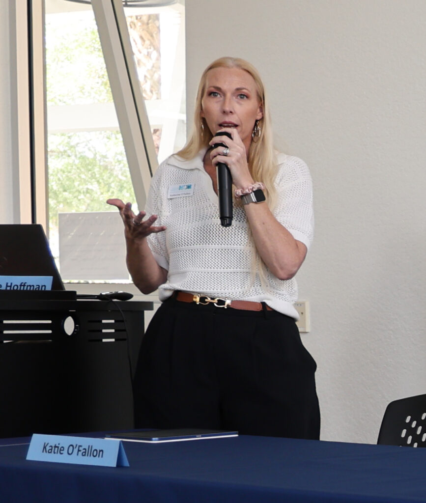 Katie O'Fallon speaks during the “Business of the Environment” panel discussion Apr. 14 at the Florida Atlantic University School of Environmental, Coastal, and Ocean Sustainability (ECOS) annual retreat. (Photo by Kimberly Vardeman)