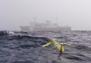 An ocean glider deployed at sea. (B. DeYoung, CC BY-ND)
