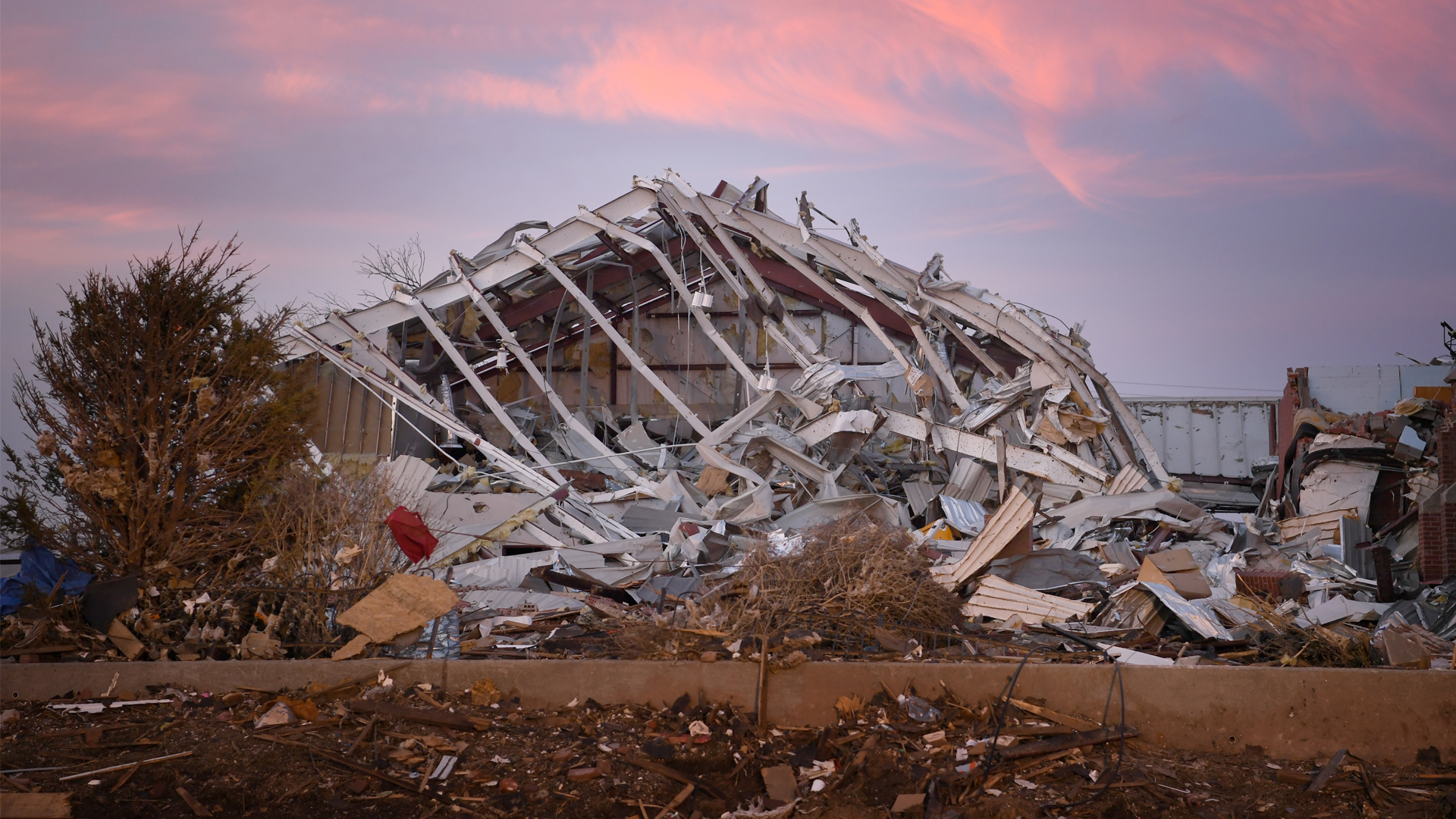 Some of the destruction caused by tornadoes in Mayfield, Kentucky, in Dec. 2021. (Jocelyn Augustino/FEMA, via Defense Visual Information Distribution Service)