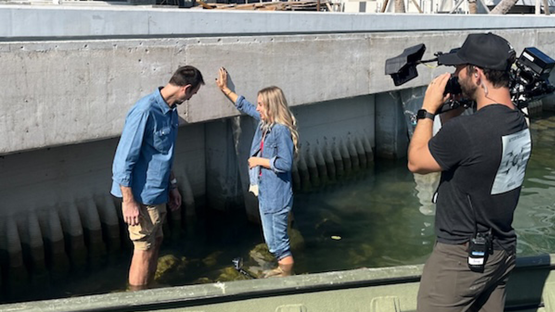 Zay Harding, host of "The Visioneers," examines the future of coastal protection with Kind Designs showcasing 3D-printed living seawalls in Miami. (Screenshot of visioneerstv via Florida News Connection)