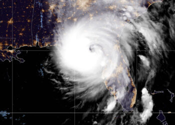 A satellite image of Hurricane Helene during the 2024 hurricane season (NOAA GOES)
