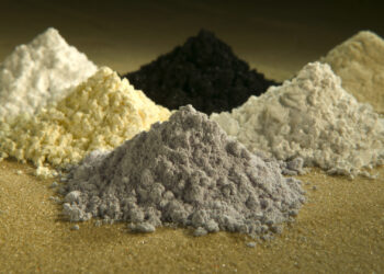 Piles of rare earth oxides praseodymium, cerium, lanthanum, neodymium, samarium and gadolinium. (Peggy Greb/USDA-ARS)
