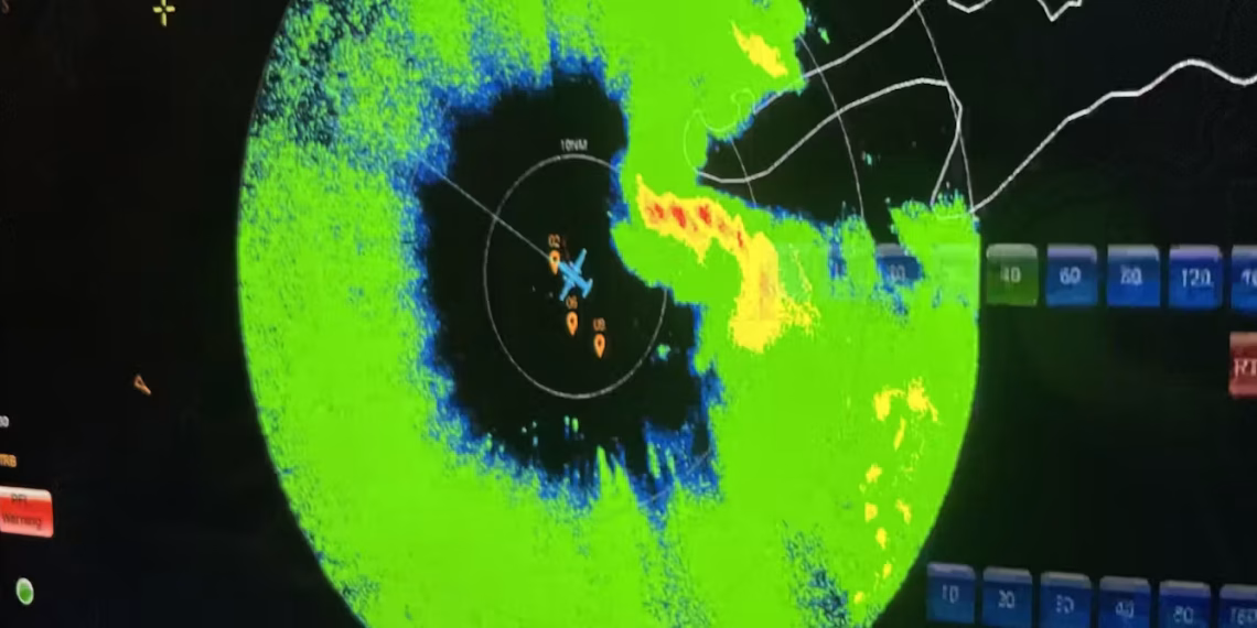 Radar shows a NOAA Hurricane Hunter flying through Tropical Storm Idalia during a mission in 2023. (Nick Underwood/NOAA)