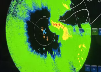 Radar shows a NOAA Hurricane Hunter flying through Tropical Storm Idalia during a mission in 2023. (Nick Underwood/NOAA)
