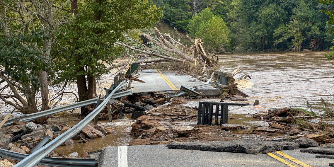 A road is washed out in Virginia due to Hurricane Helene (iStock image)