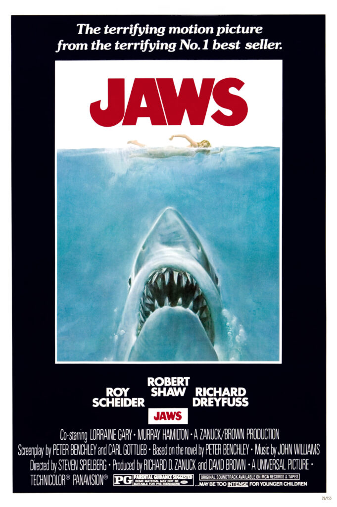 Poster of Steven Spielberg's 1975 blockbuster film "Jaws" (Roger Kastel, Public domain, via Wikimedia Commons)