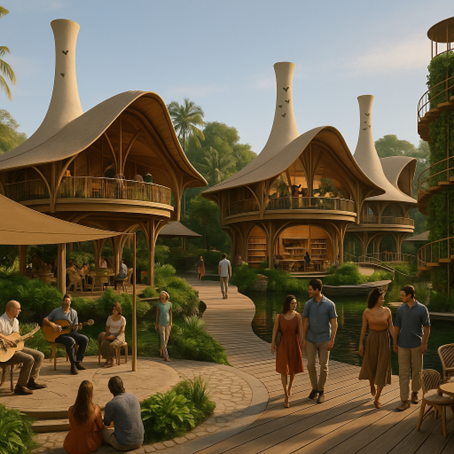 A conceptual image of the South Florida eco-community generated using ChatGPT’s image generation tools.