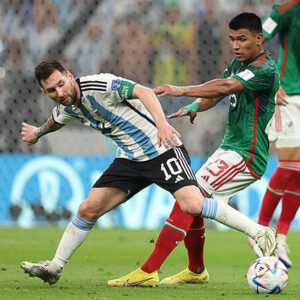 Lionel Messi and Jesus Gallardo in the 2022 FIFA World Cup between Argentina and Mexico (Tasnim News Agency, CC BY 4.0, via Wikimedia Commons)